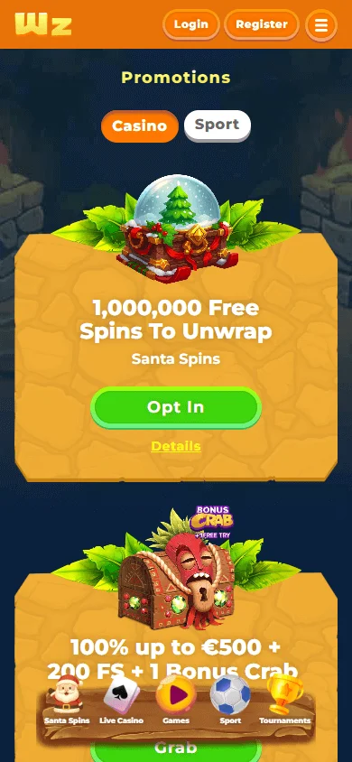 Wazamba Casino promotions available on a mobile browser